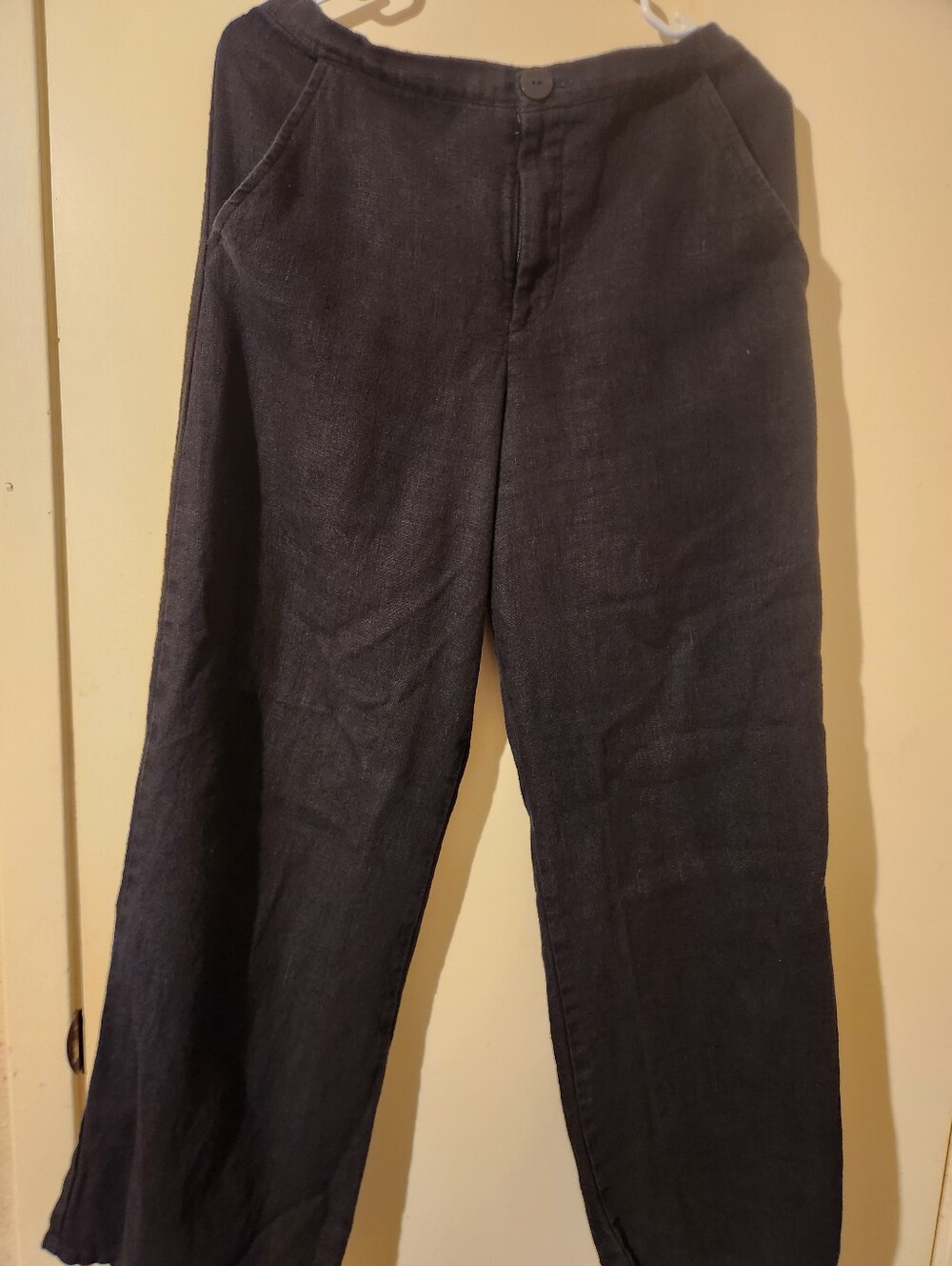 Vge Flax Black Wide-Leg Mid-Weight Linen Pants Sz P Inseam 29.5"